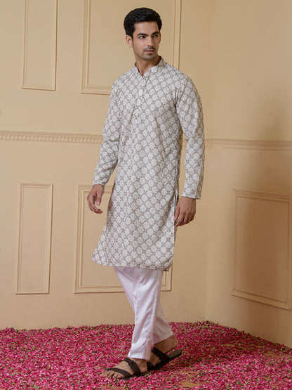 Timeless Grey Embroidered Men’s Kurta