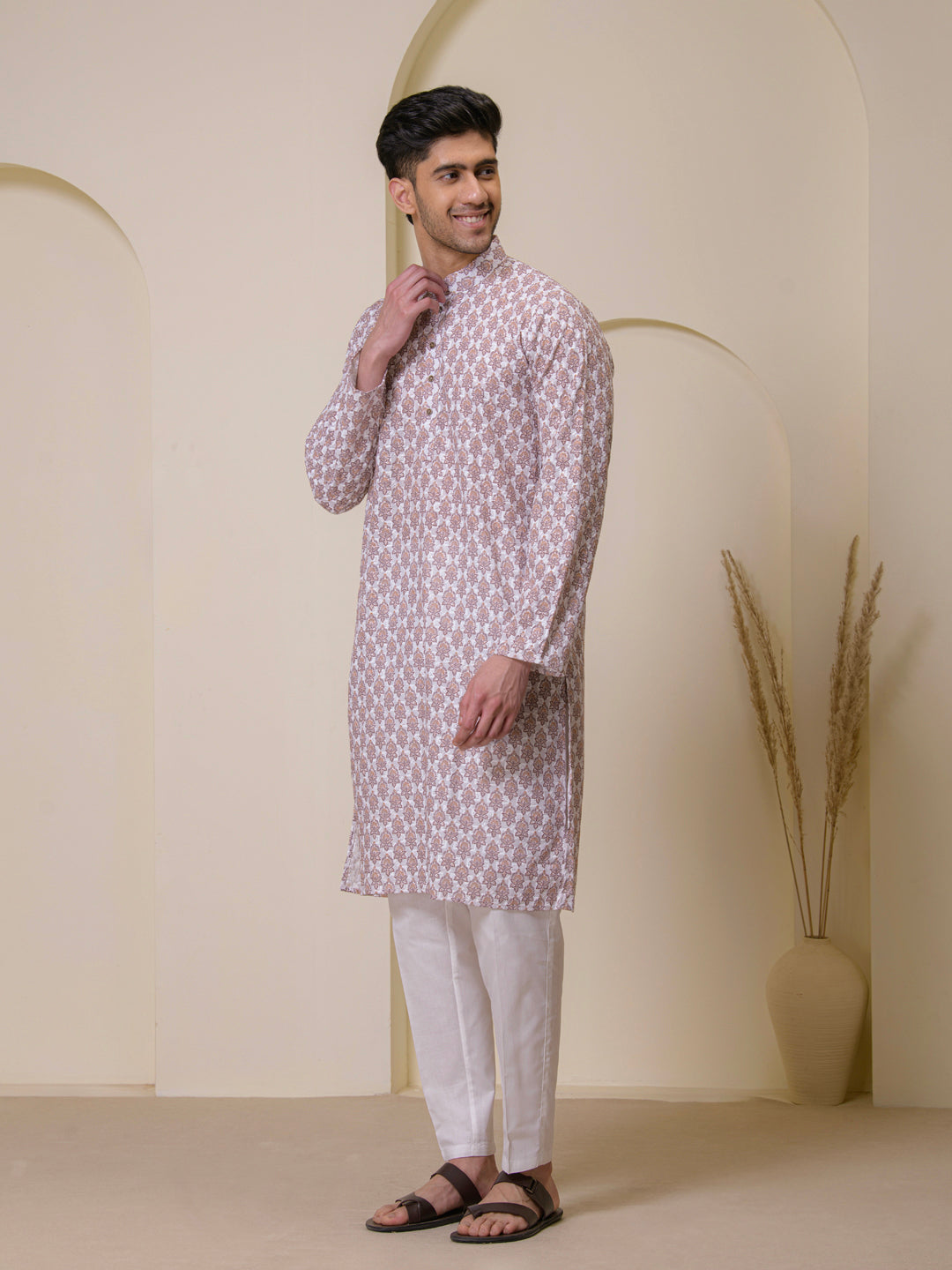 Sandstone Brown Printed Men's Kurta