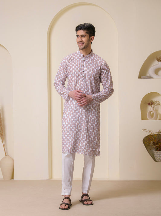 Sandstone Brown Printed Men's Kurta