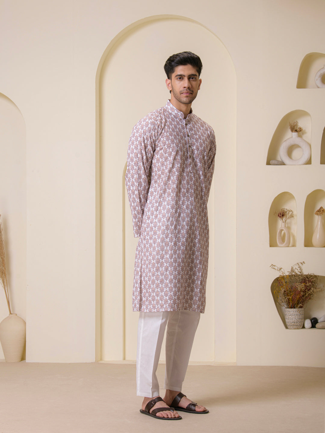 Sandstone Brown Printed Men's Kurta