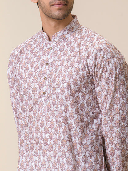 Sandstone Brown Printed Men's Kurta