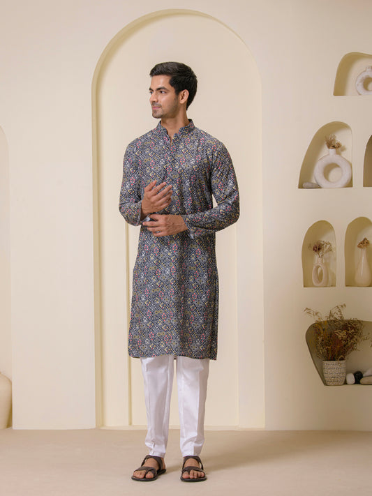 Gotham Green Colorful Printed Men’s Kurta