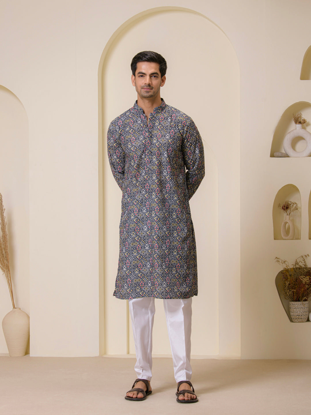 Gotham Green Colorful Printed Men’s Kurta