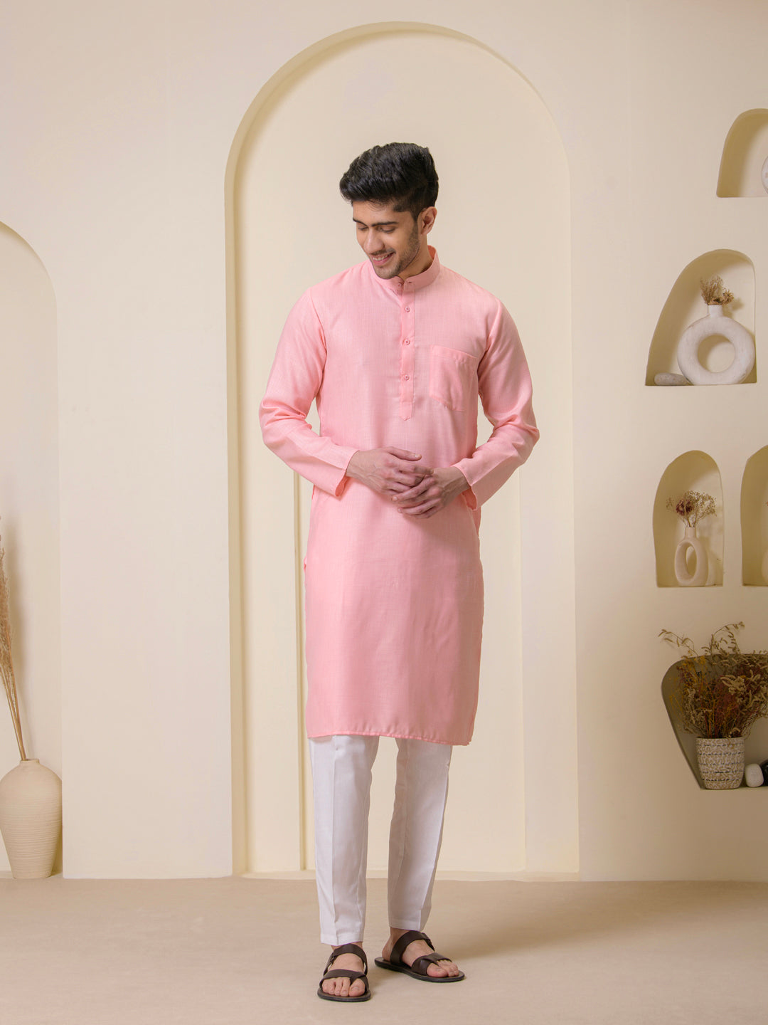 Light Pink Solid Men’s Kurta