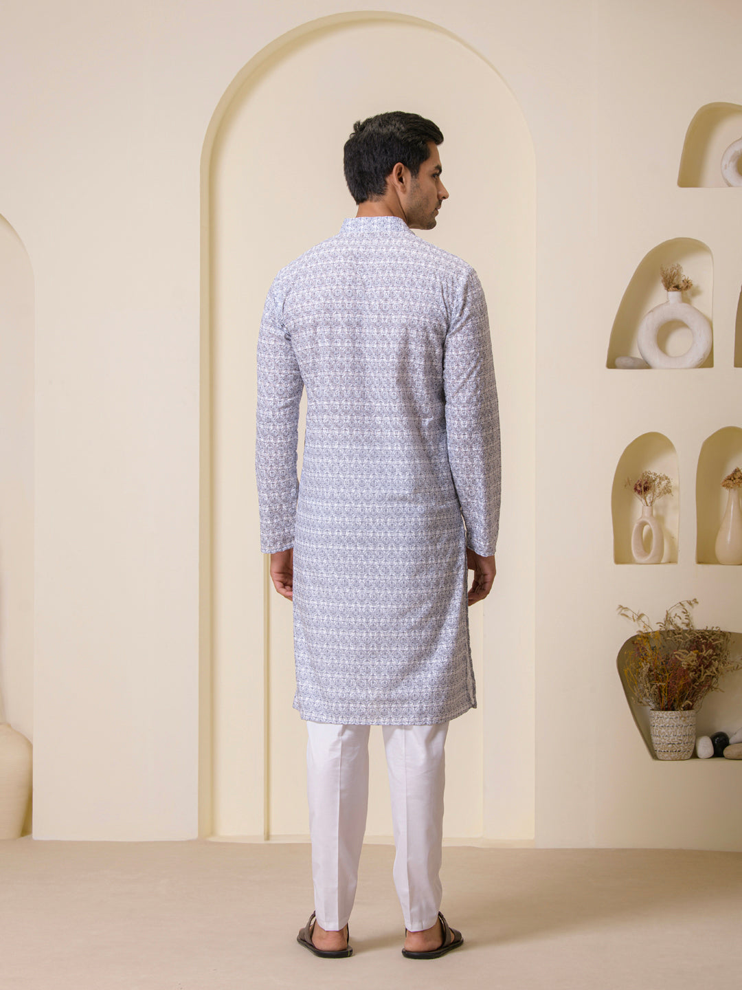 Grey Mosaic Printed Men's Kurta