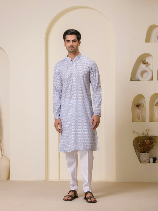 Grey Mosaic Printed Men's Kurta