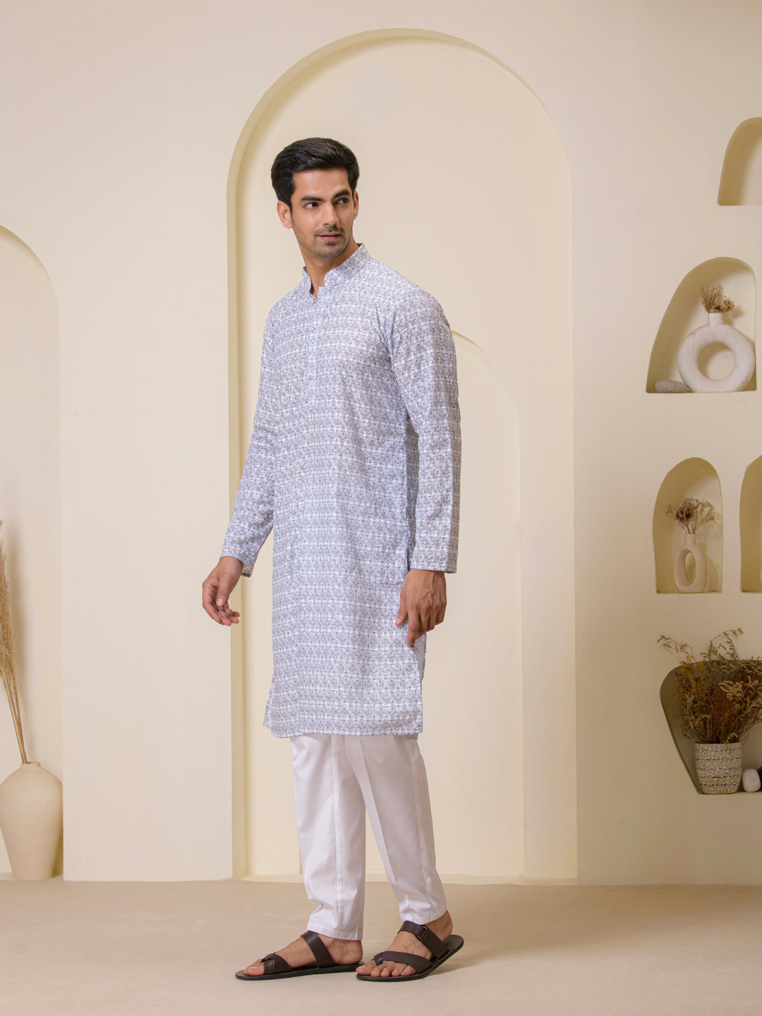 Grey Mosaic Printed Men's Kurta