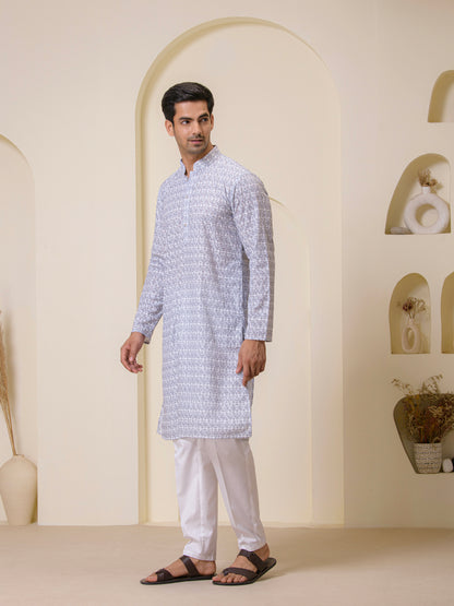 Grey Mosaic Printed Men's Kurta
