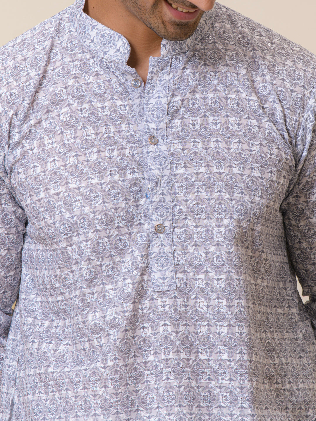 Grey Mosaic Printed Men's Kurta