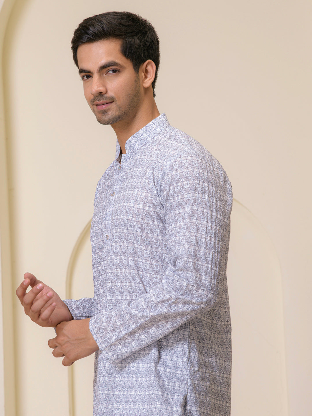 Grey Mosaic Printed Men's Kurta