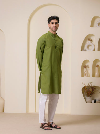 Earthy Olive Solid Men's Kurta