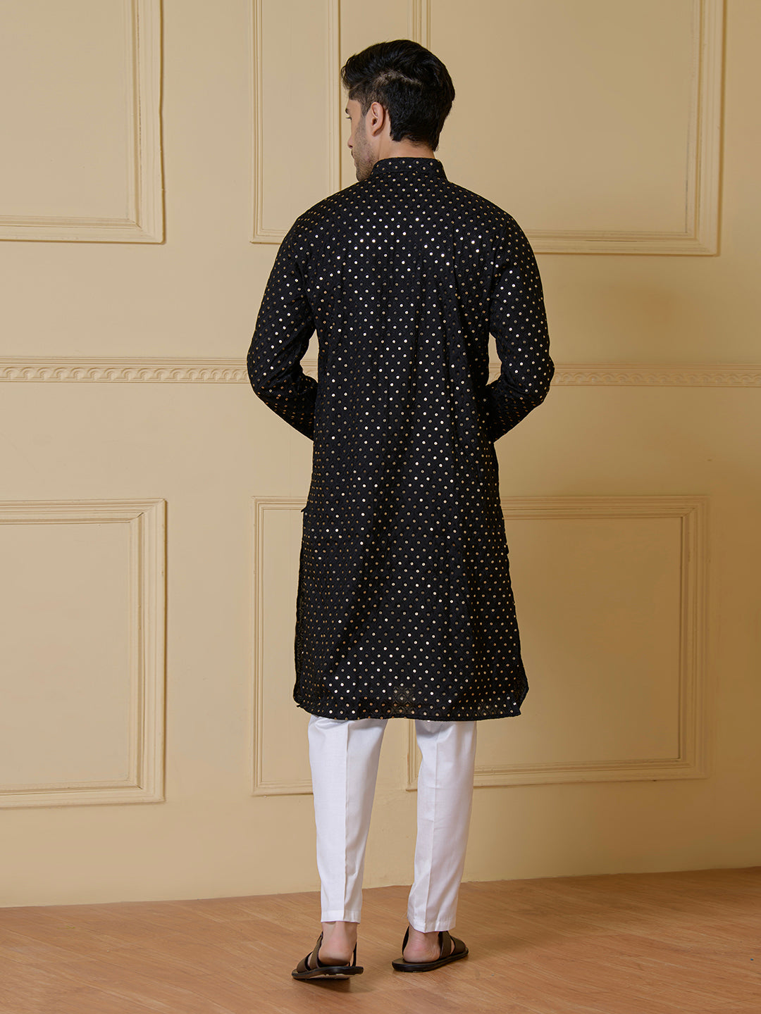 Elegant Black Sequined Men's Kurta
