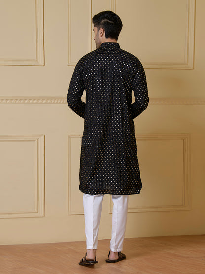 Elegant Black Sequined Men's Kurta