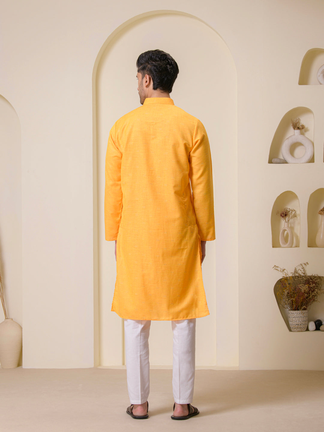 Tangerine Yellow Solid Men’s Kurta