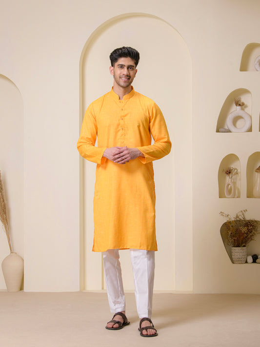Tangerine Yellow Solid Men’s Kurta