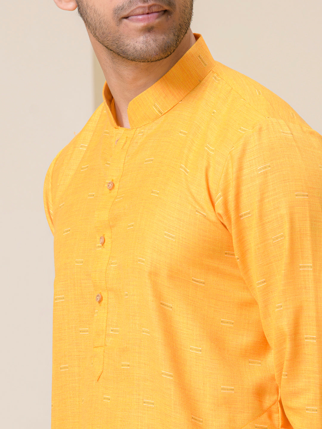 Tangerine Yellow Solid Men’s Kurta