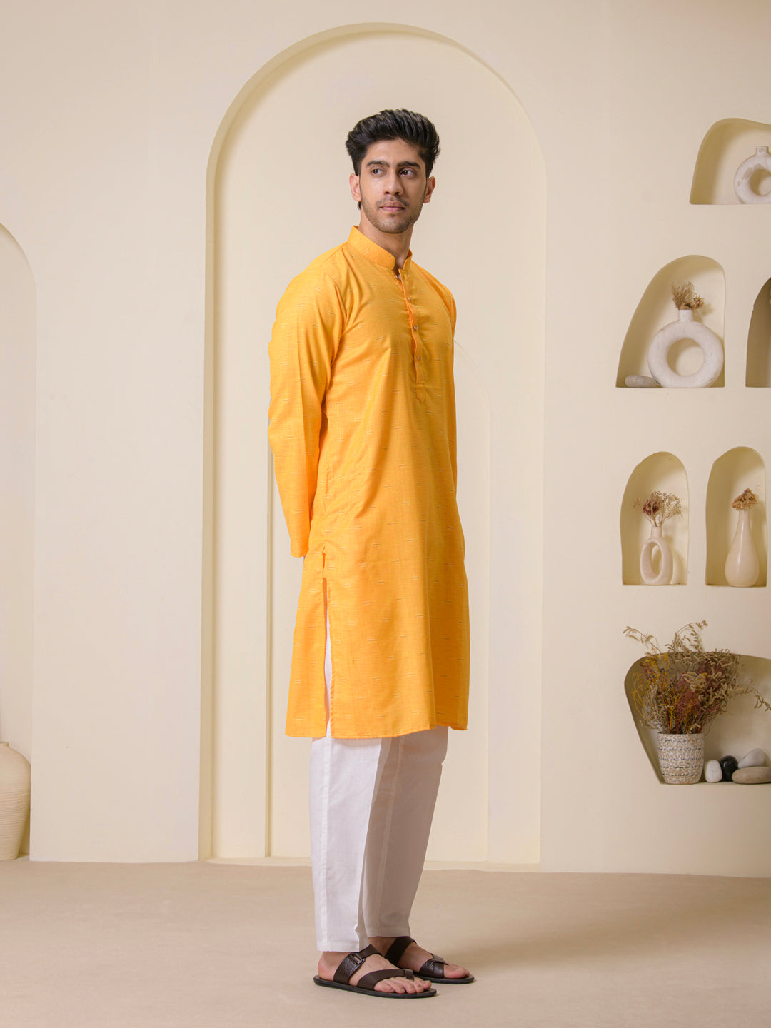 Tangerine Yellow Solid Men’s Kurta