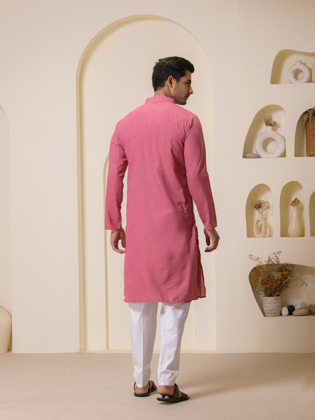Blush Pink Solid Men’s Kurta
