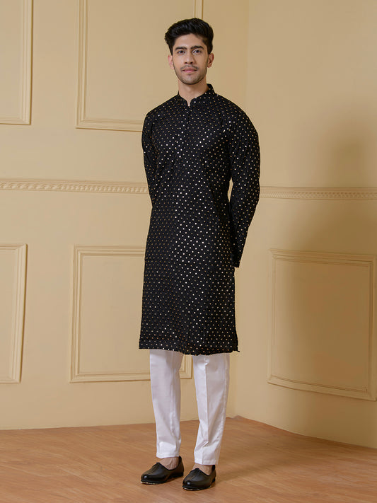 Elegant Black Sequined Men's Kurta