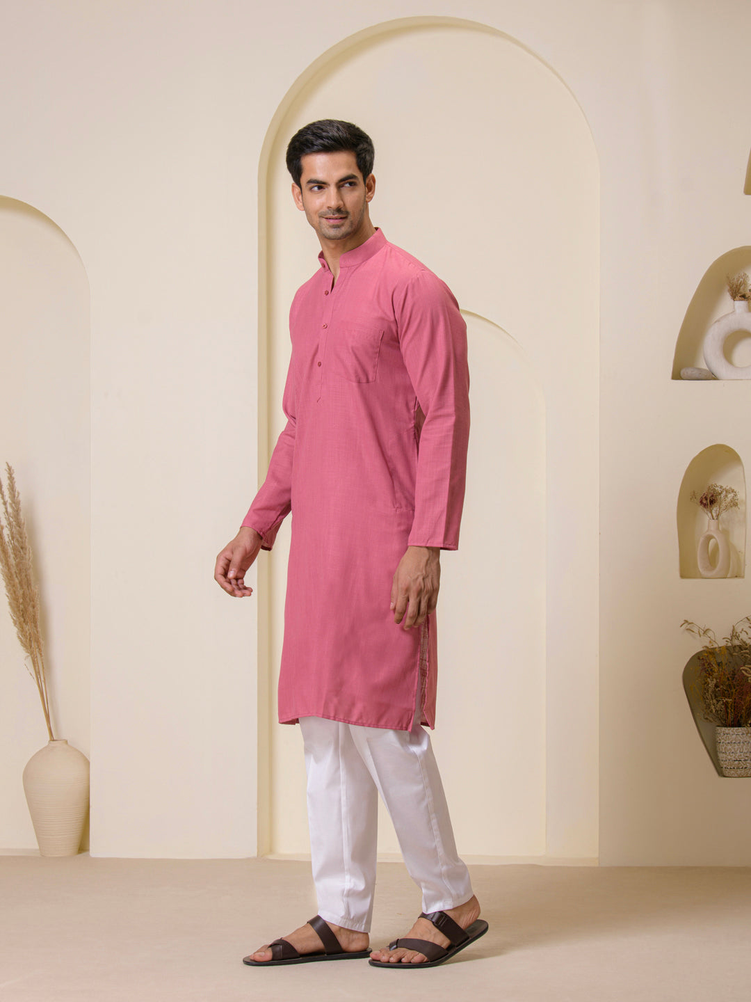 Blush Pink Solid Men’s Kurta