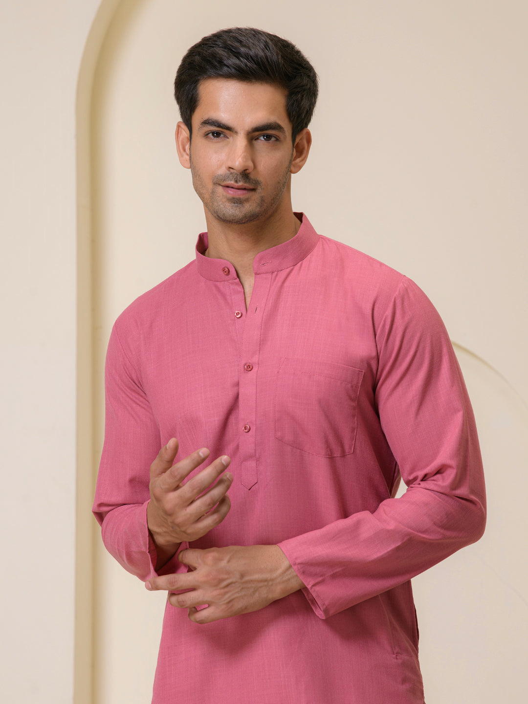 Blush Pink Solid Men’s Kurta