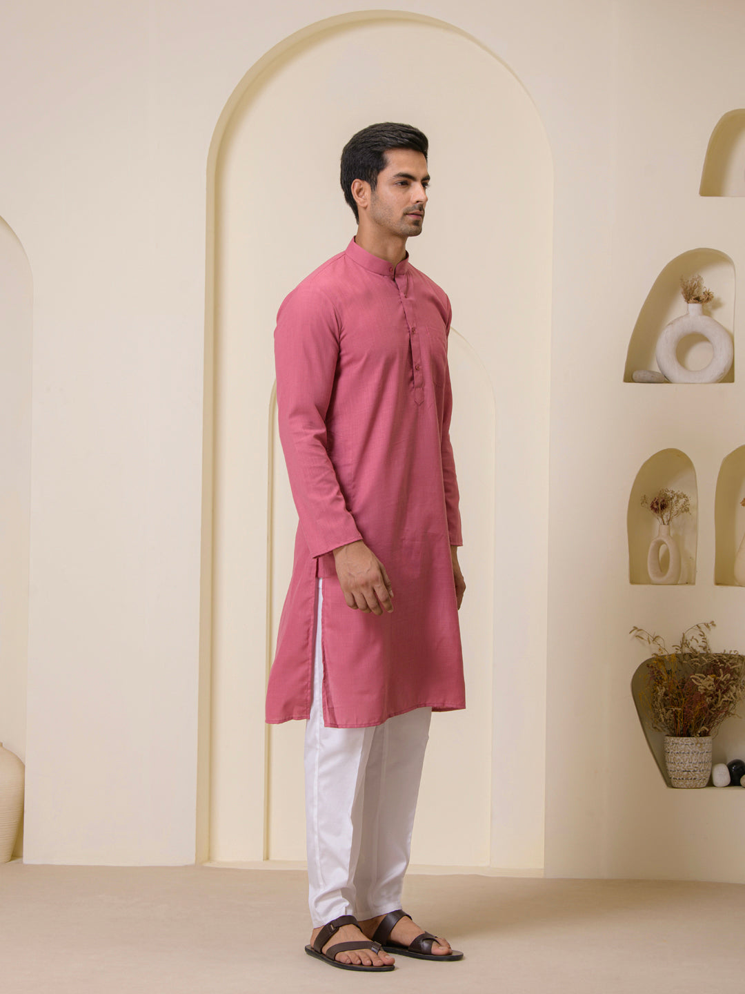 Blush Pink Solid Men’s Kurta