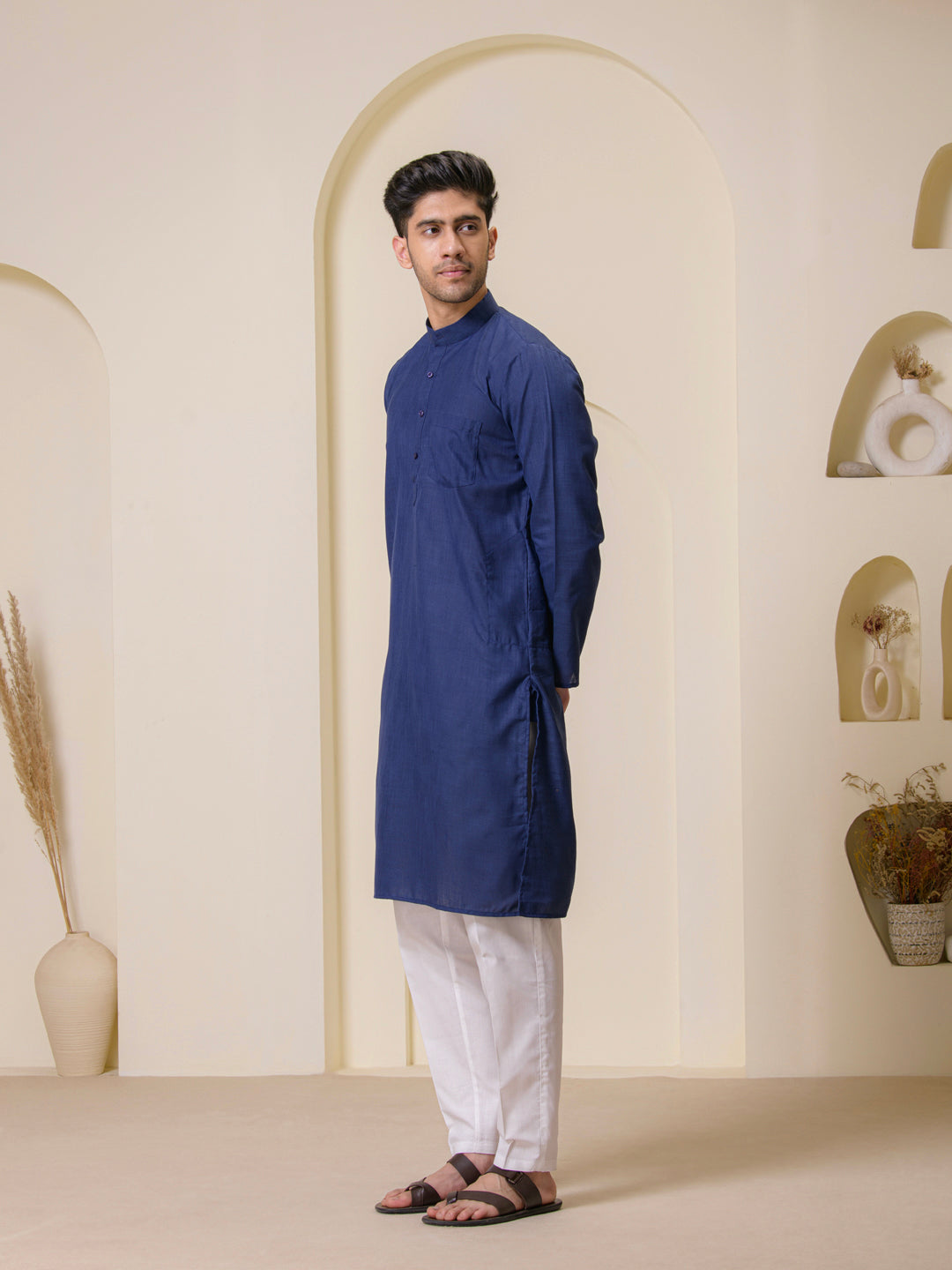 Deep Blue Solid Men's Kurta