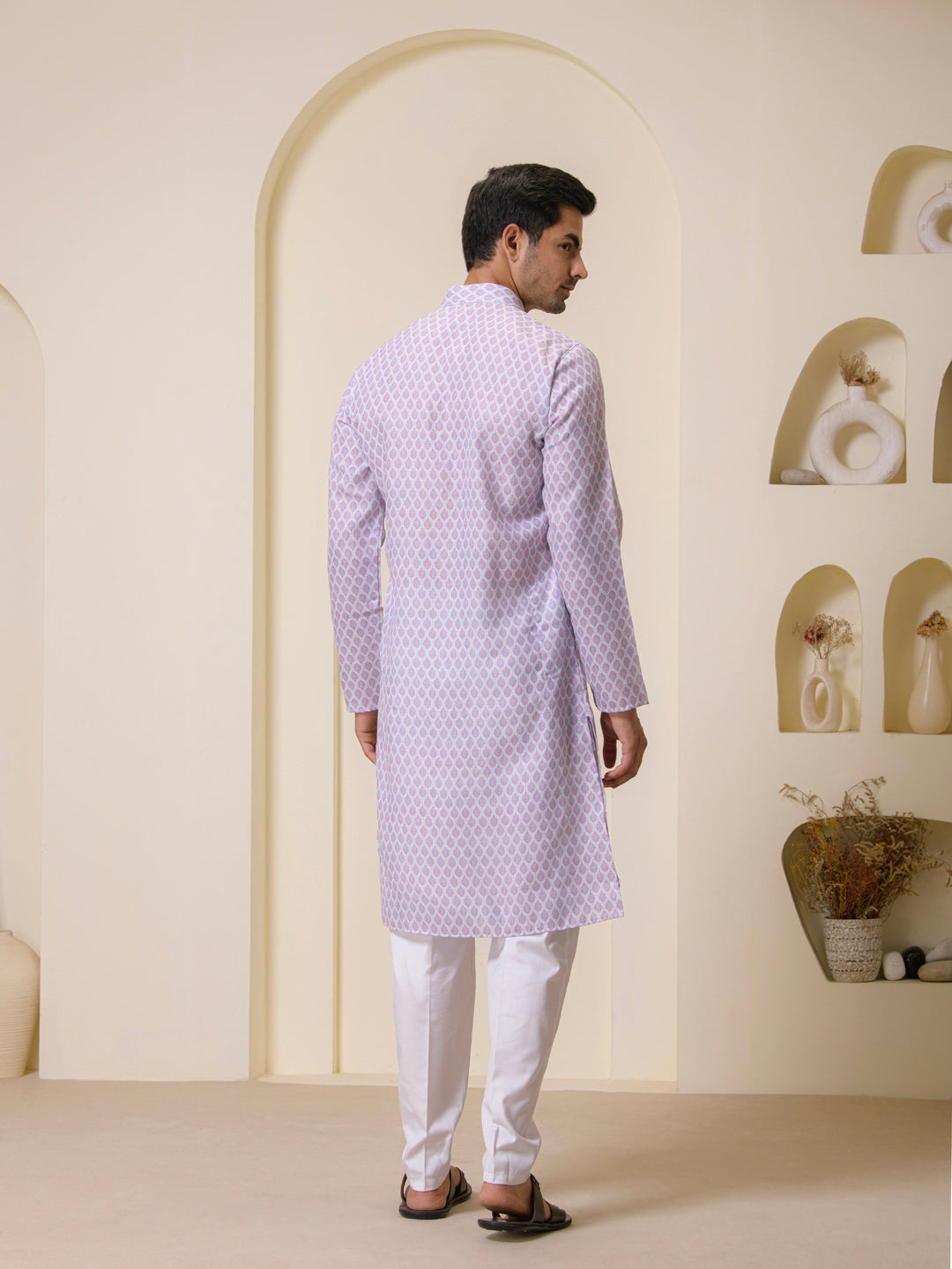 Lavender Motifs Printed Men’s Kurta