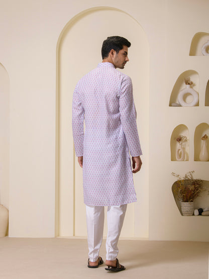 Lavender Motifs Printed Men’s Kurta