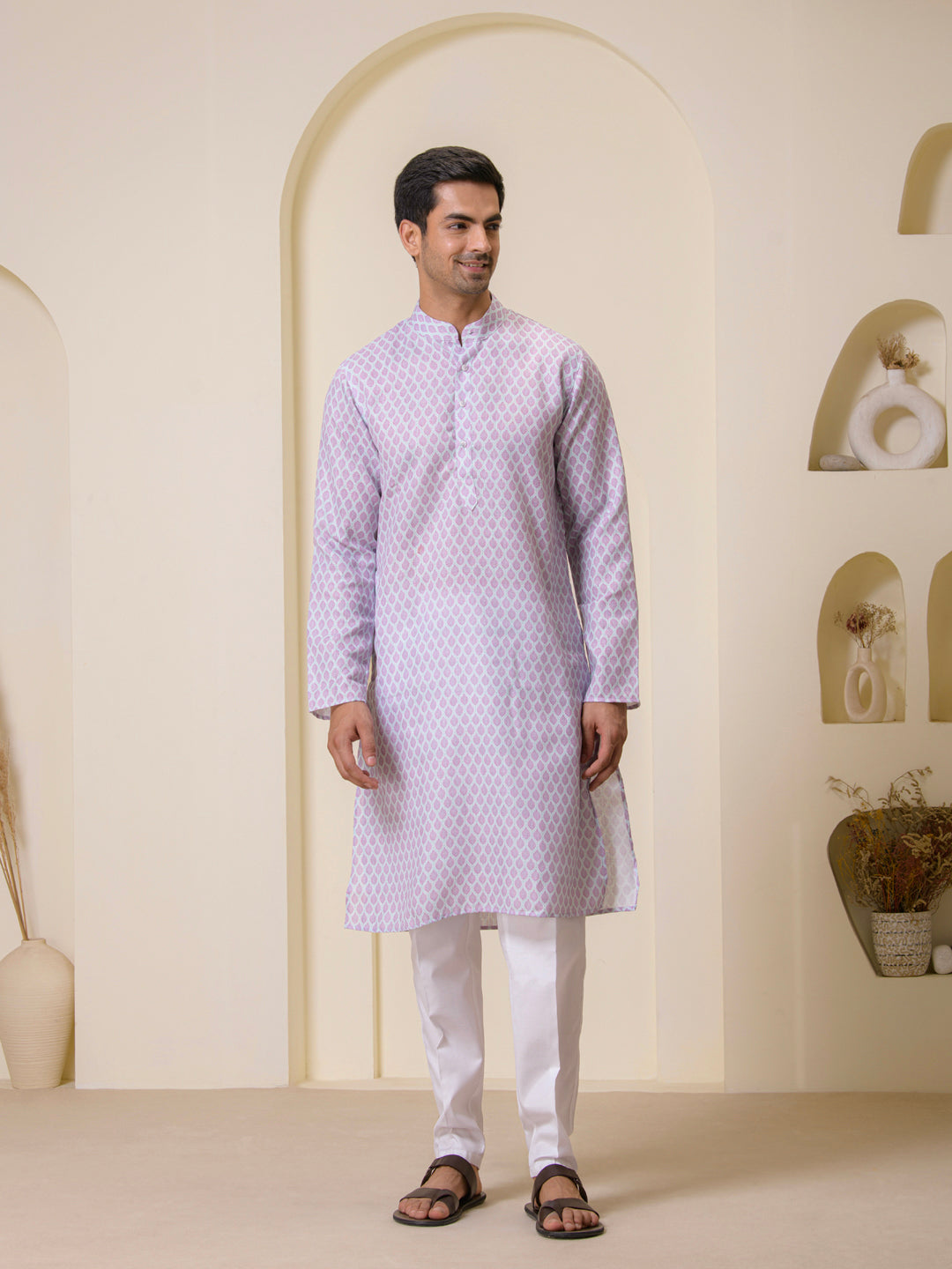 Lavender Motifs Printed Men’s Kurta