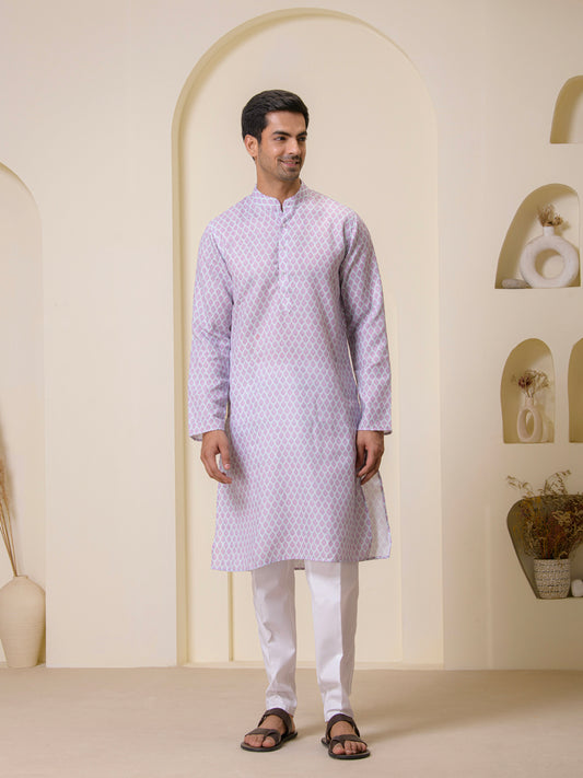 Lavender Motifs Printed Men’s Kurta