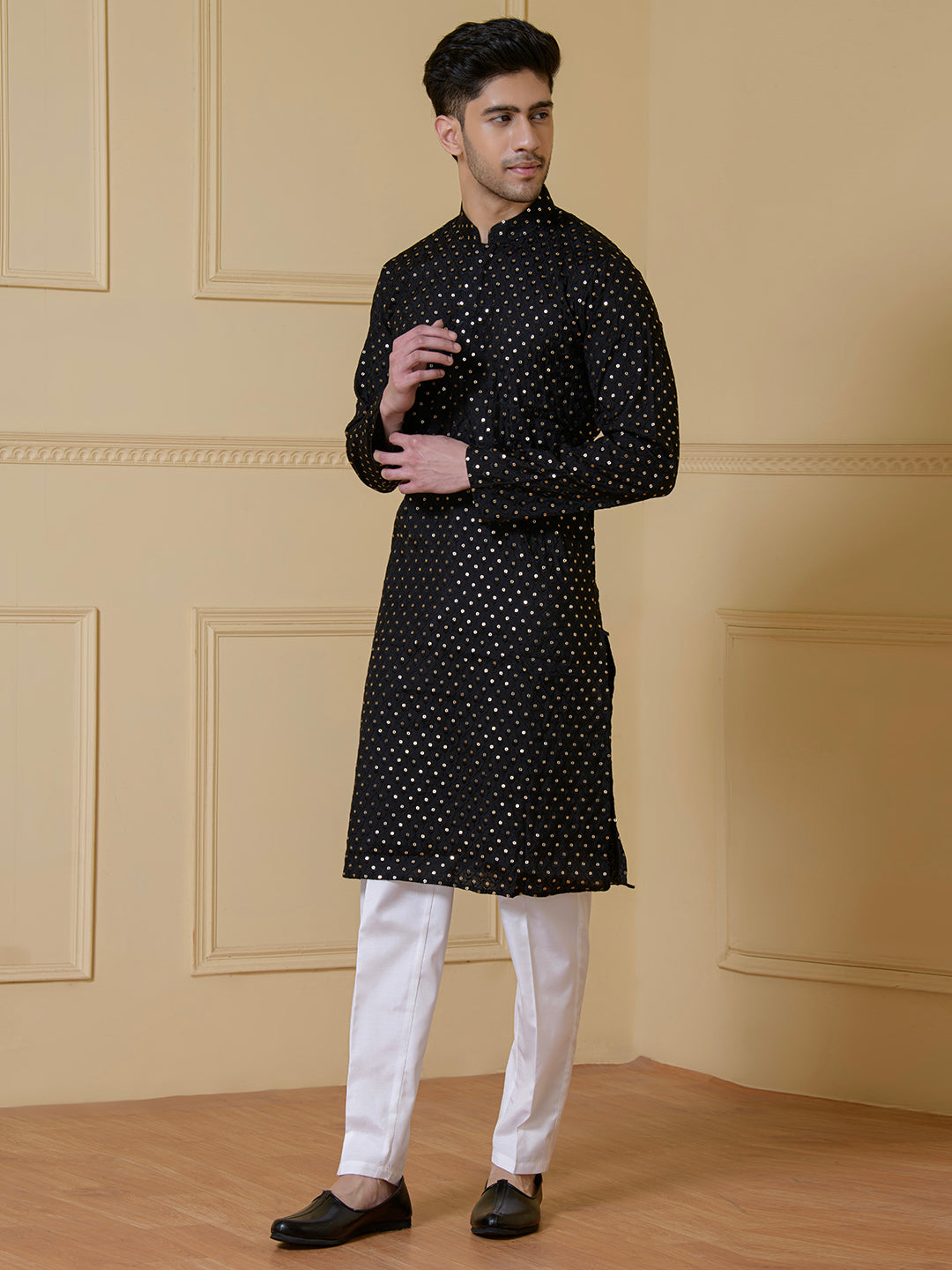 Elegant Black Sequined Men's Kurta