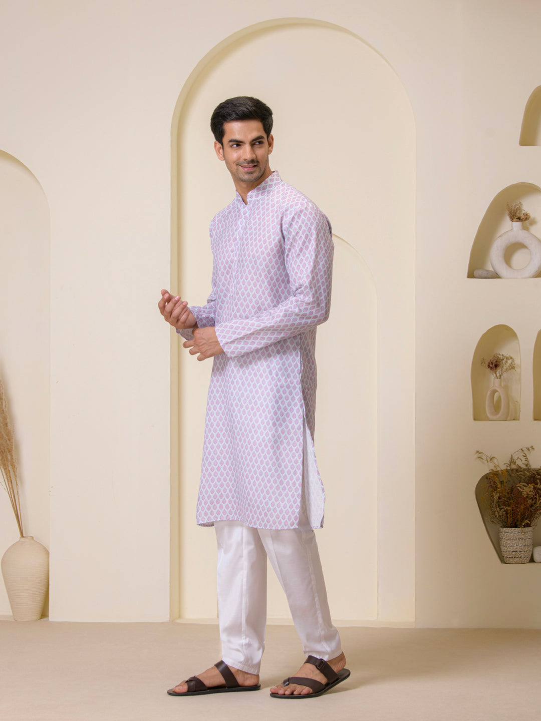 Lavender Motifs Printed Men’s Kurta