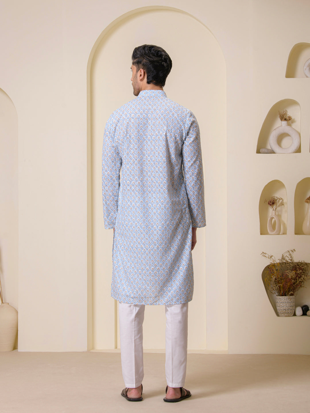 Powder Blue Printed Motifs Men's Kurta