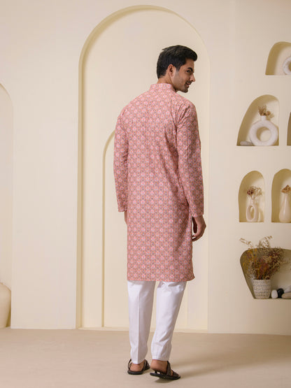 Coral Mosaic Printed Men's Kurta