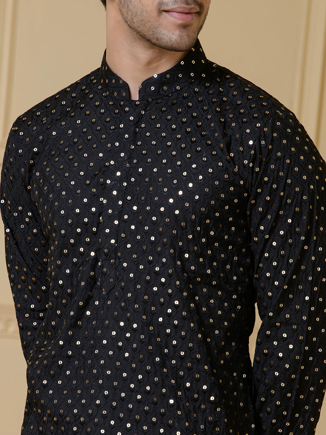 Elegant Black Sequined Men's Kurta