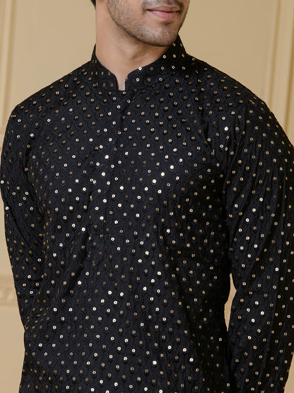 Elegant Black Sequined Men's Kurta