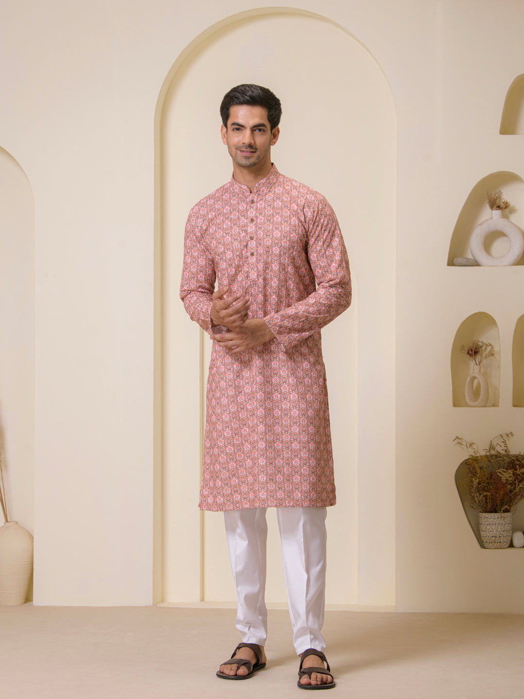 Coral Mosaic Printed Men's Kurta