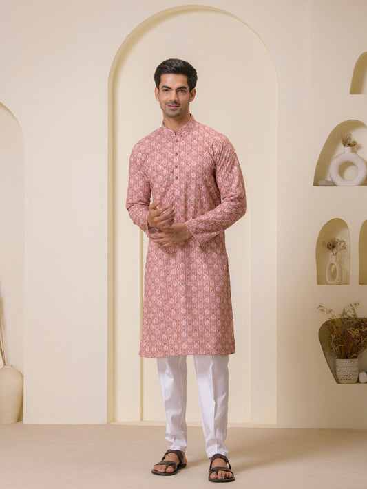 Coral Mosaic Printed Men's Kurta