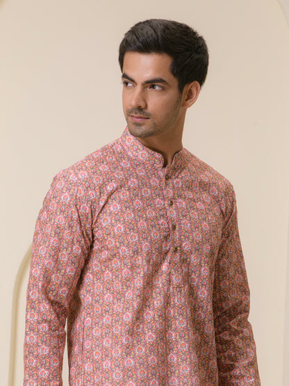 Coral Mosaic Printed Men's Kurta