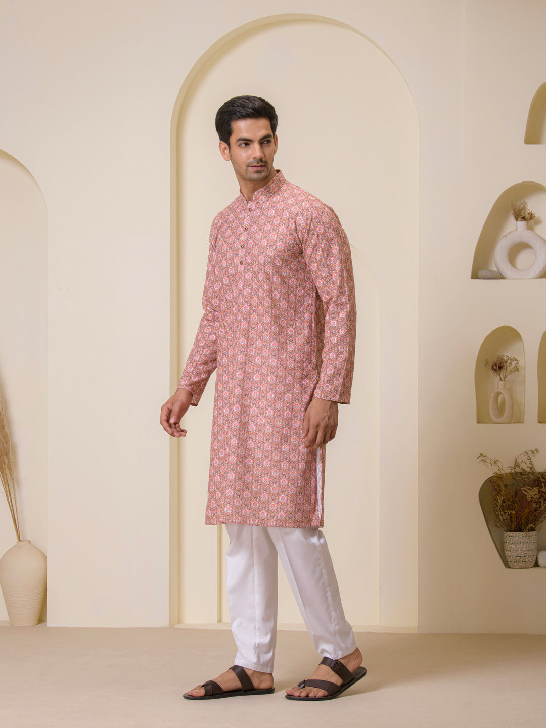 Coral Mosaic Printed Men's Kurta