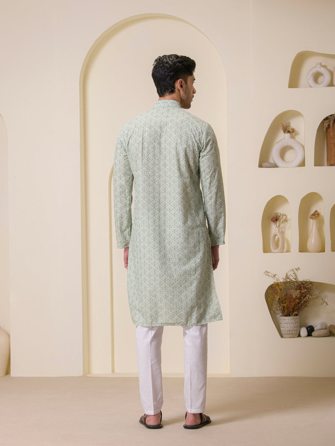 Garden Green Printed Men's Kurta