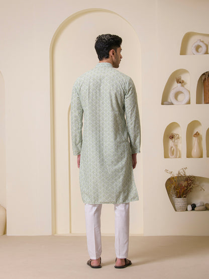 Garden Green Printed Men's Kurta