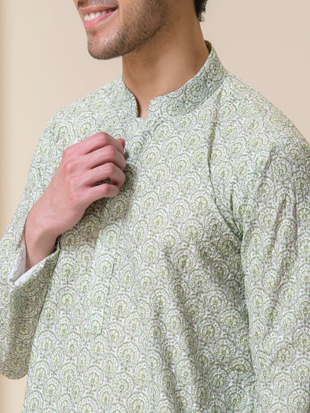 Garden Green Printed Men's Kurta