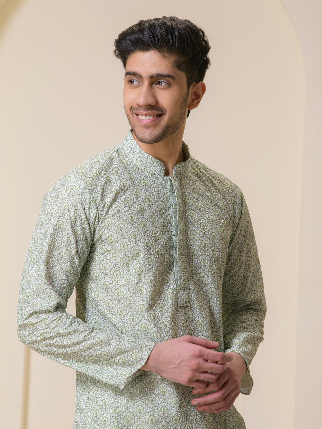 Garden Green Printed Men's Kurta