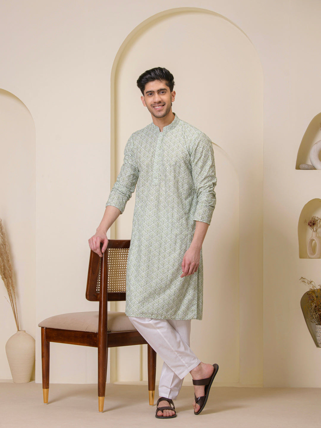 Garden Green Printed Men's Kurta
