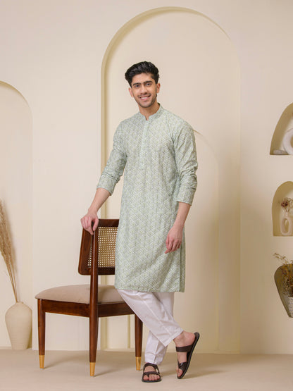 Garden Green Printed Men's Kurta