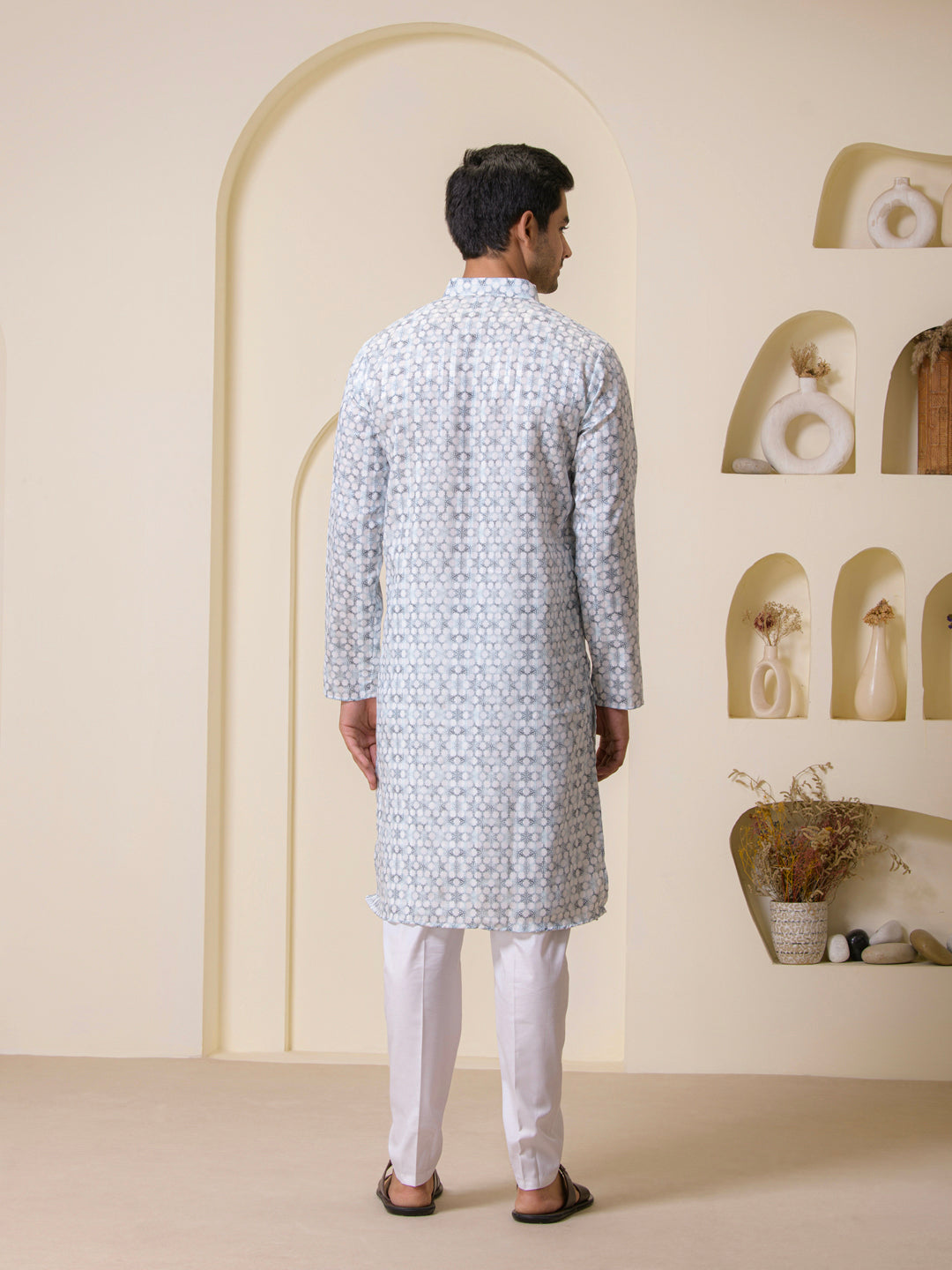 Blue Fusion Printed Men's Kurta