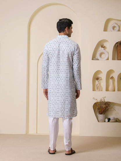Blue Fusion Printed Men's Kurta