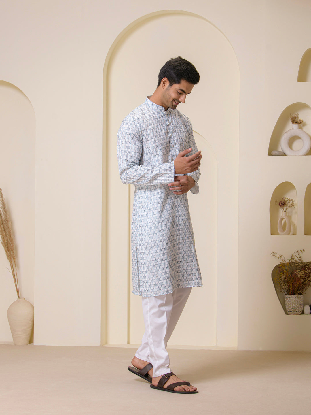 Blue Fusion Printed Men's Kurta